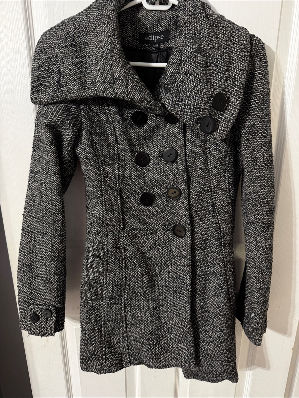 Eclipse Black & Gray Tweed Double-Breasted Pea Coat